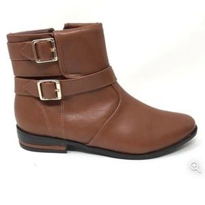 NEW! Ramarim Womens Buckle Boot Brown Leather Side Zip Round Toe Size 8